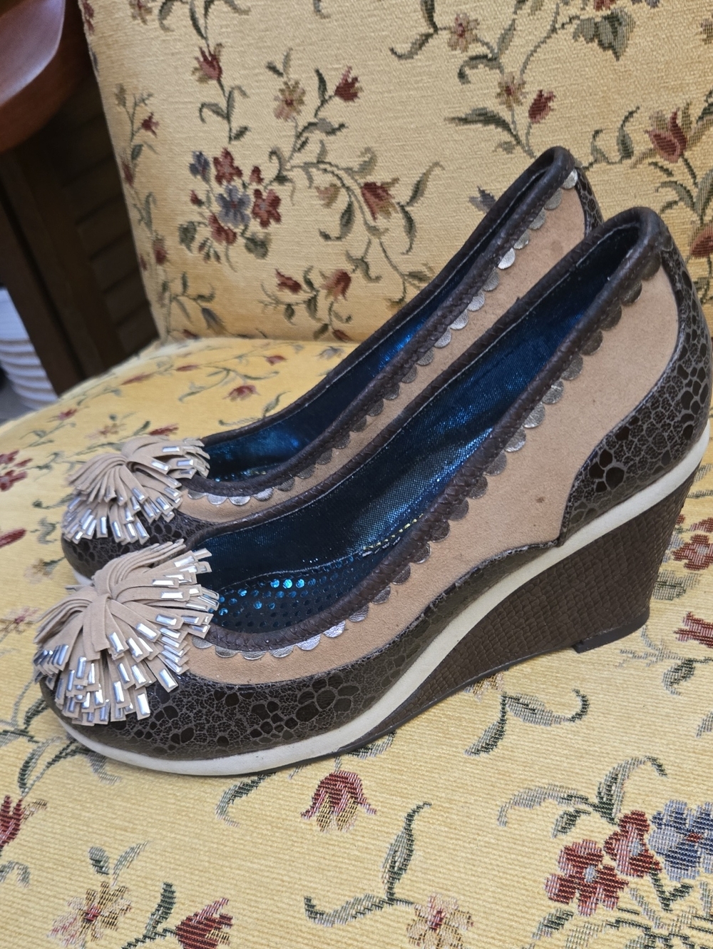 IRREGULAR CHOICE Stylish Women's Wedge Shoes in Brown and Cream